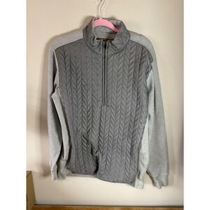 Straight Down Mens Gray Quilted Front 1/4 Zip Pullover Golf Sweater 100% Cotton
